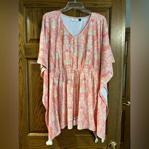 Cabana Life by Talbots Peach and Aqua Tropical Patterned Cover Up - Size M NWOT
